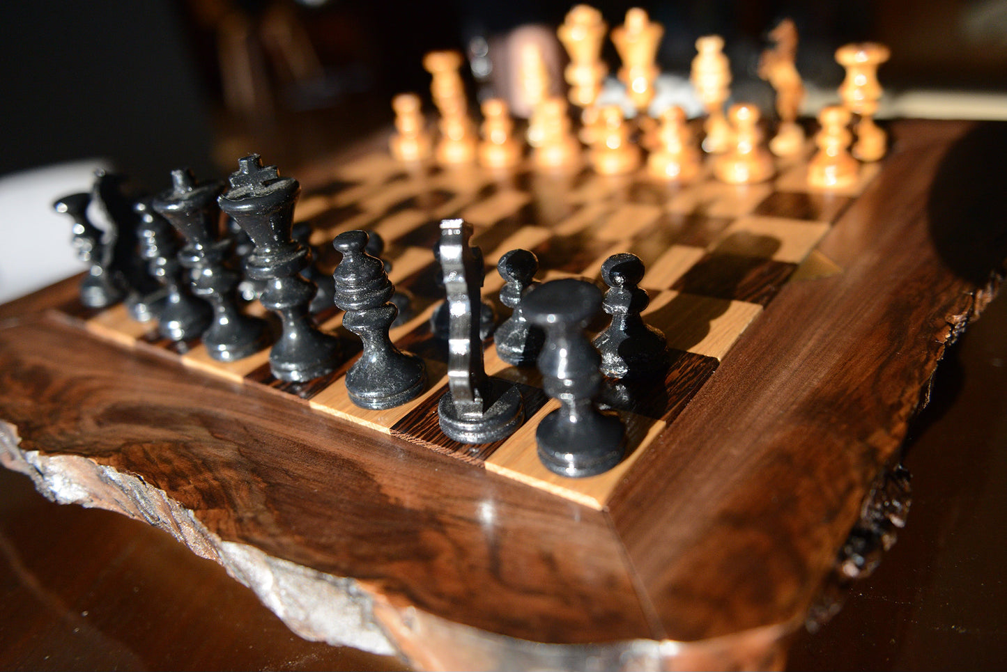 Chess Board with Storage - White Oak/Wenge & Live-Edge Walnut