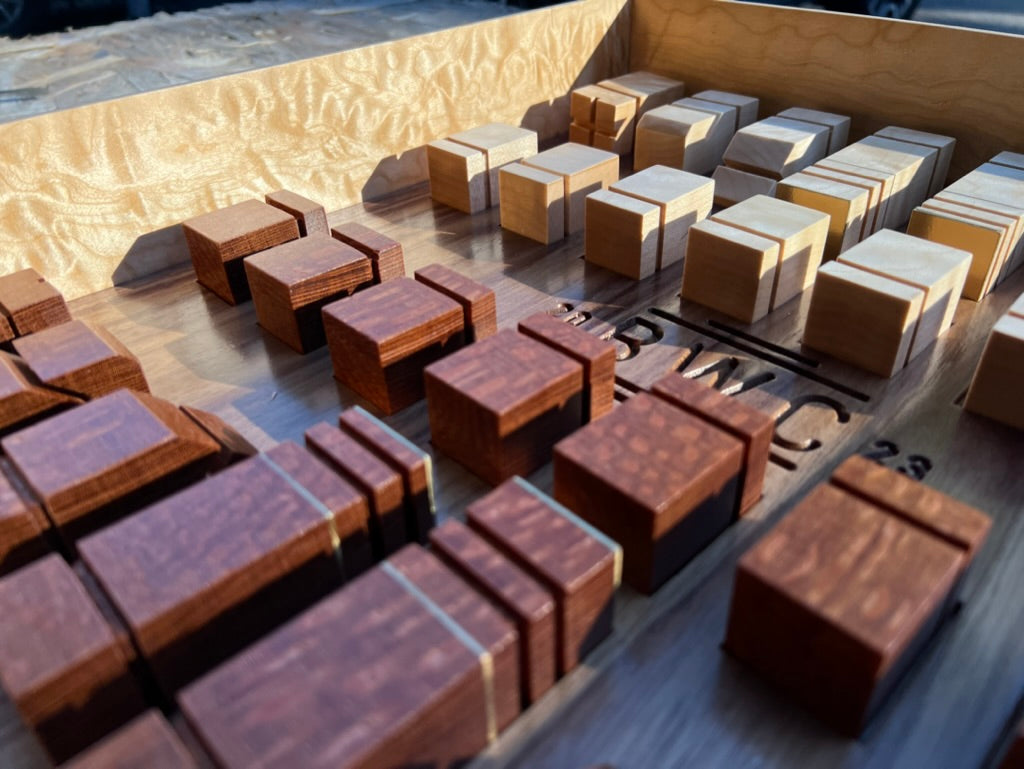 Chess Set - Walnut, Leopardwood, Curly Maple